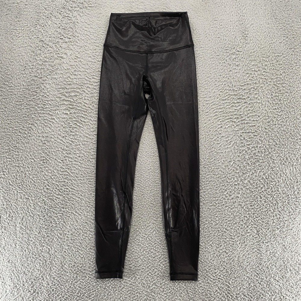 Lululemon Shiny Leggings Womens 4 Wunder Train‎ Foil Black High Rise Ankle Yoga